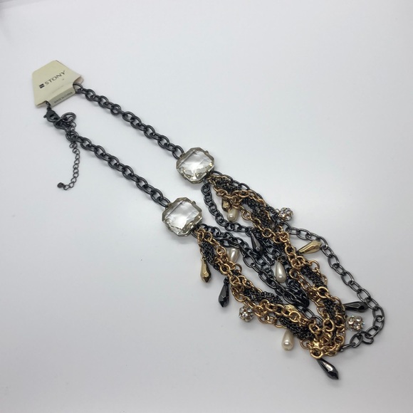 Pewter, gold chunky necklace with neck clasp - Picture 5 of 7